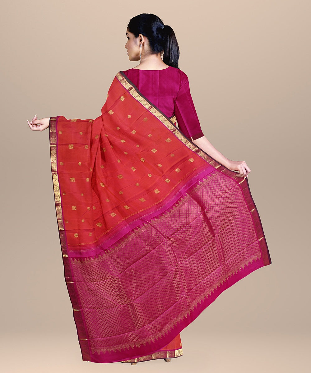 Red pink handwoven kanchi silk saree