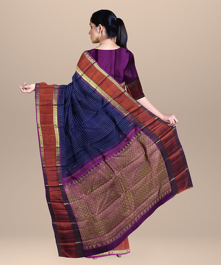 Navy blue red handwoven kanchi silk saree