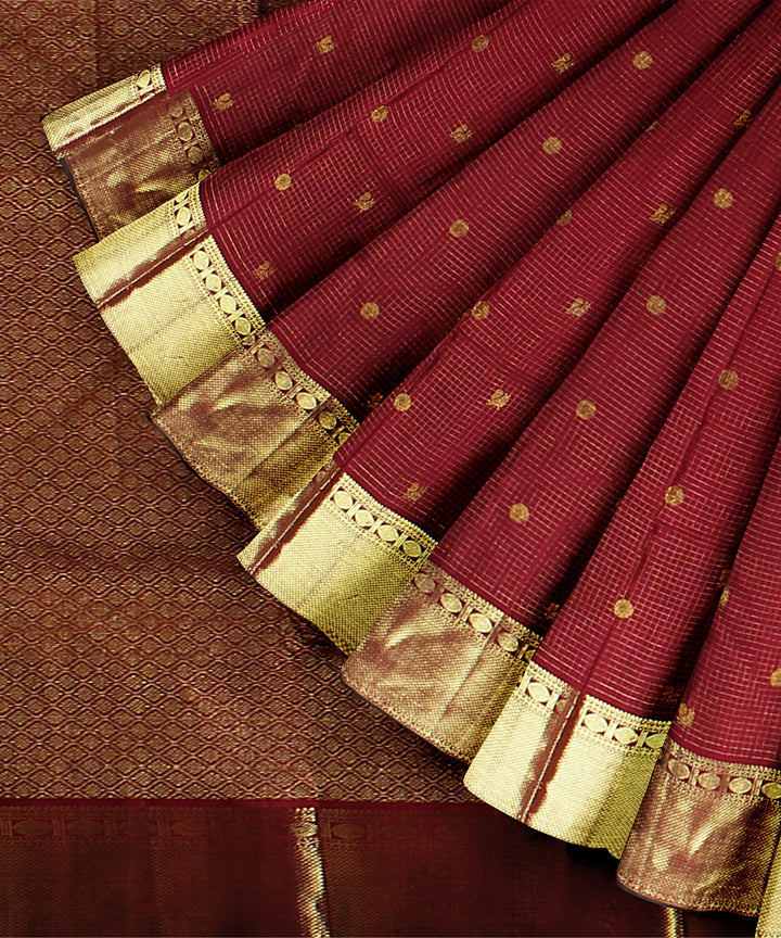 Maroon golden buti handwoven kanchi silk saree