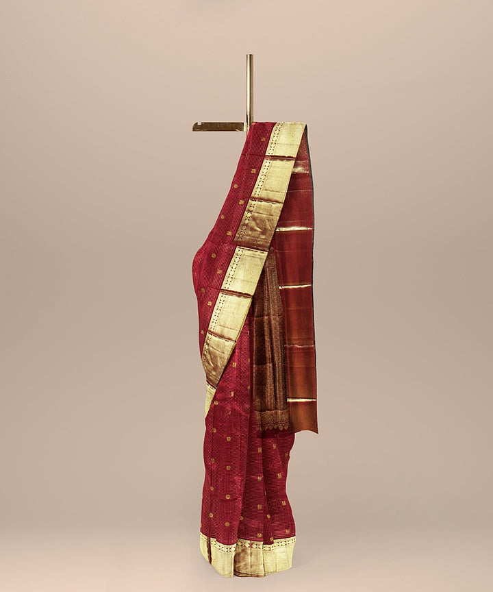 Maroon golden buti handwoven kanchi silk saree