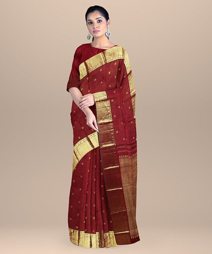 Maroon golden buti handwoven kanchi silk saree