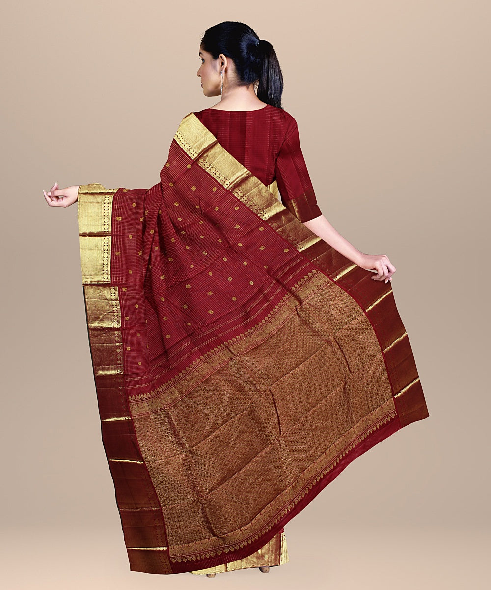 Maroon golden buti handwoven kanchi silk saree