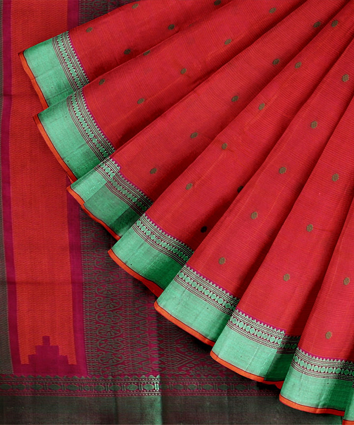 Red green handwoven kanchi silk saree