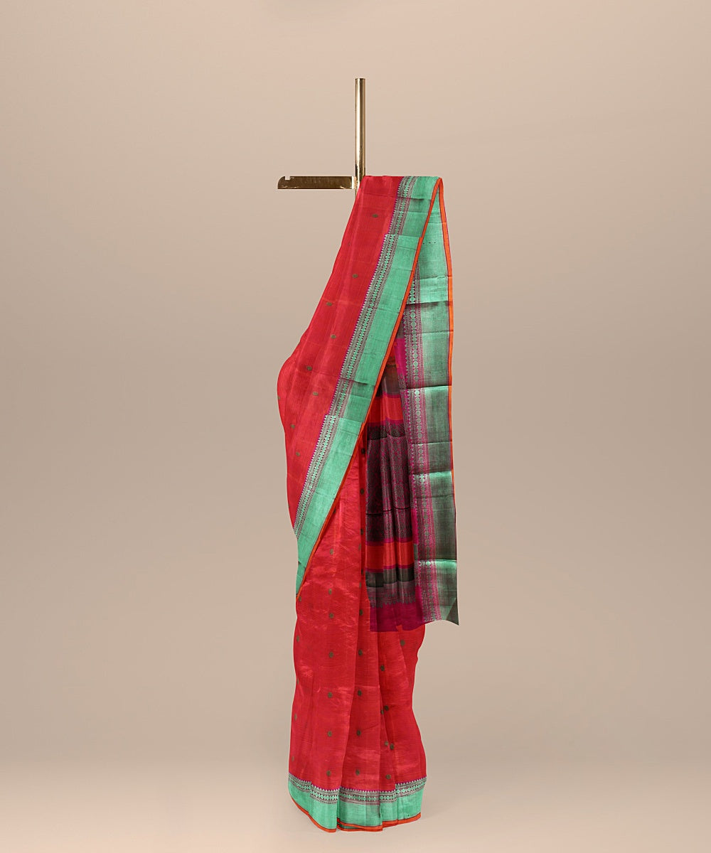 Red green handwoven kanchi silk saree