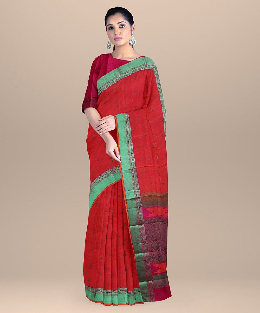 Red green handwoven kanchi silk saree