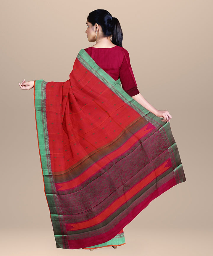 Red green handwoven kanchi silk saree