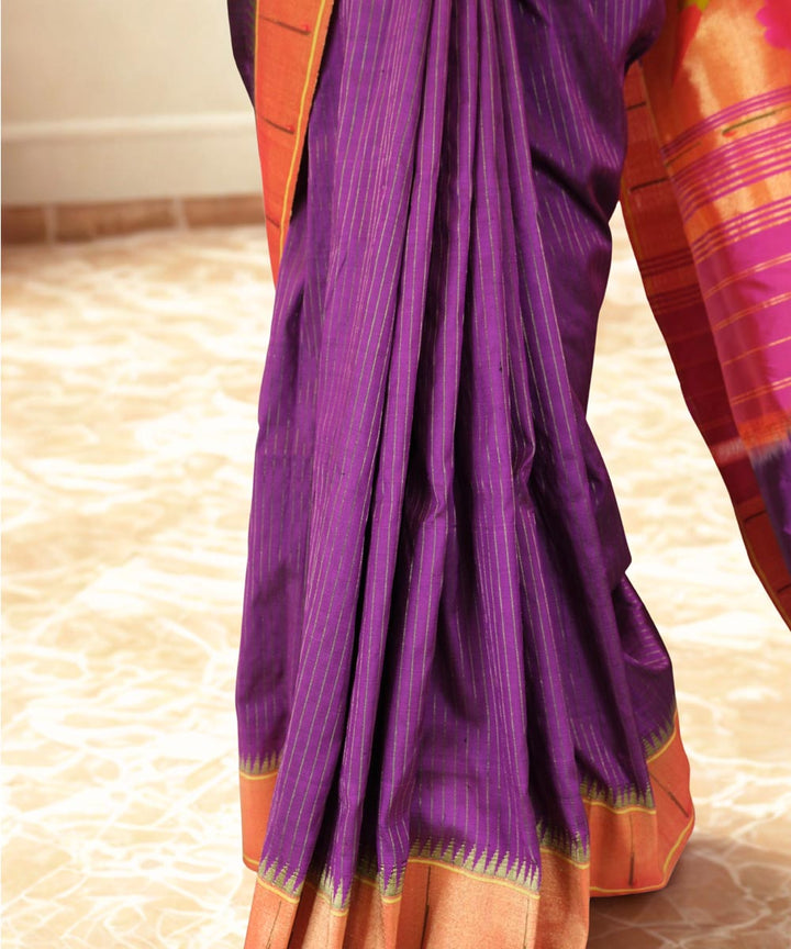 Aubergine muniya silk paithani saree