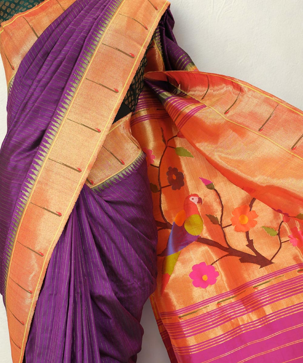 Aubergine muniya silk paithani saree