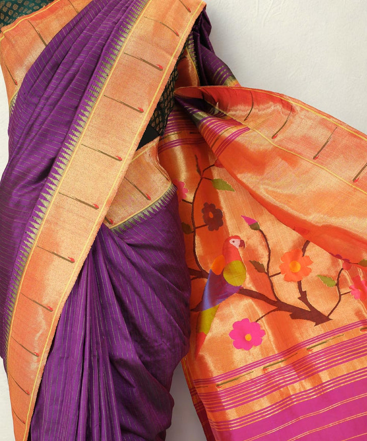 Aubergine muniya silk paithani saree