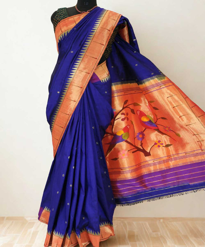 Navy blue muniya border silk paithani saree with rich pallu