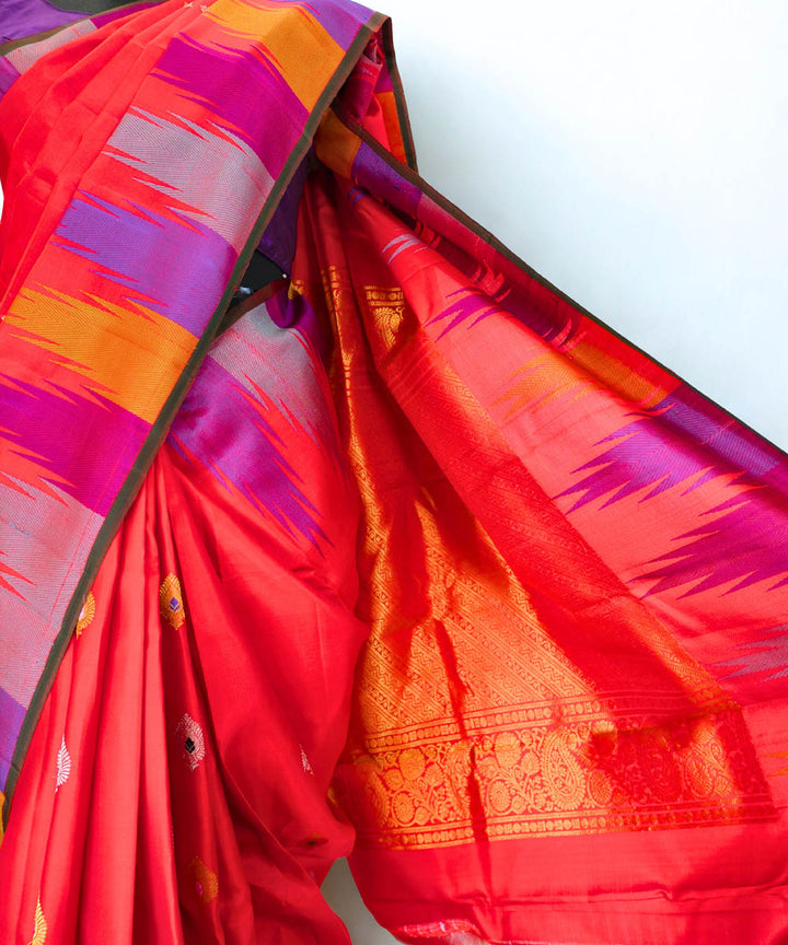 Red temple border gadwal silk saree