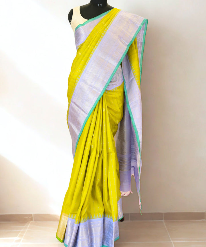 Olive green gadwal checks silk saree