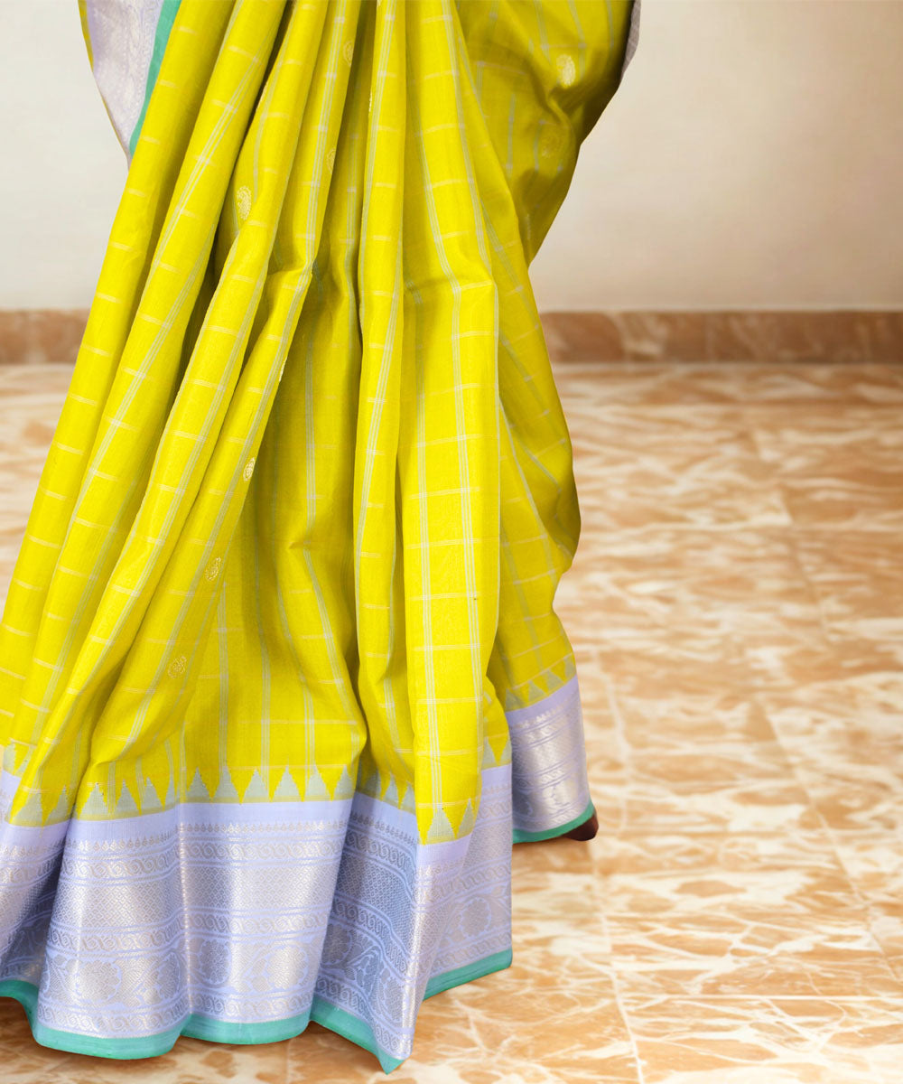 Olive green gadwal checks silk saree