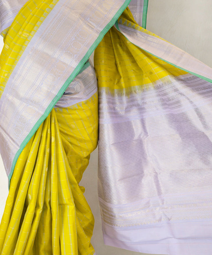 Olive green gadwal checks silk saree