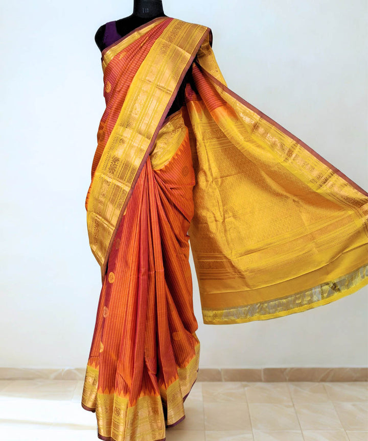 Rust orange handloom silk gadwal saree