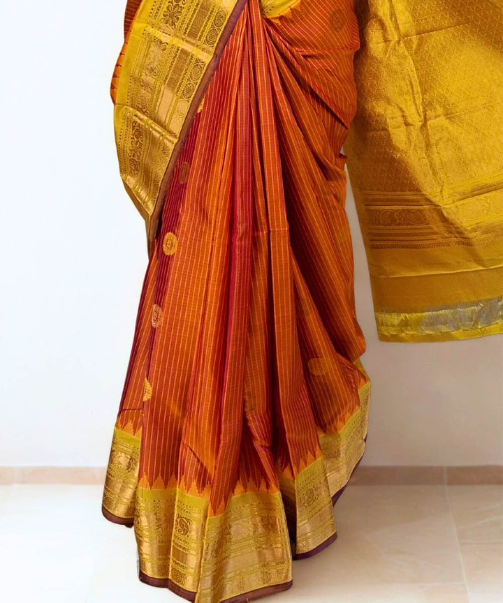 Rust orange handloom silk gadwal saree