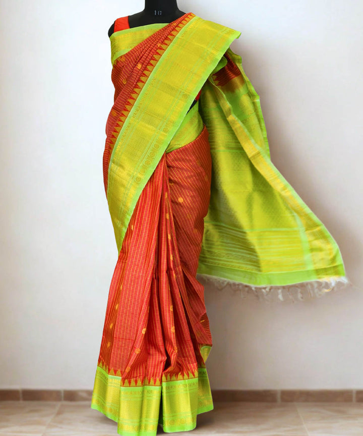Rust checks gadwal silk saree with temple border