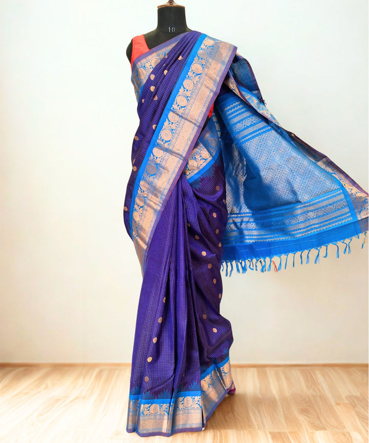 Blue handloom checks gadwal silk saree