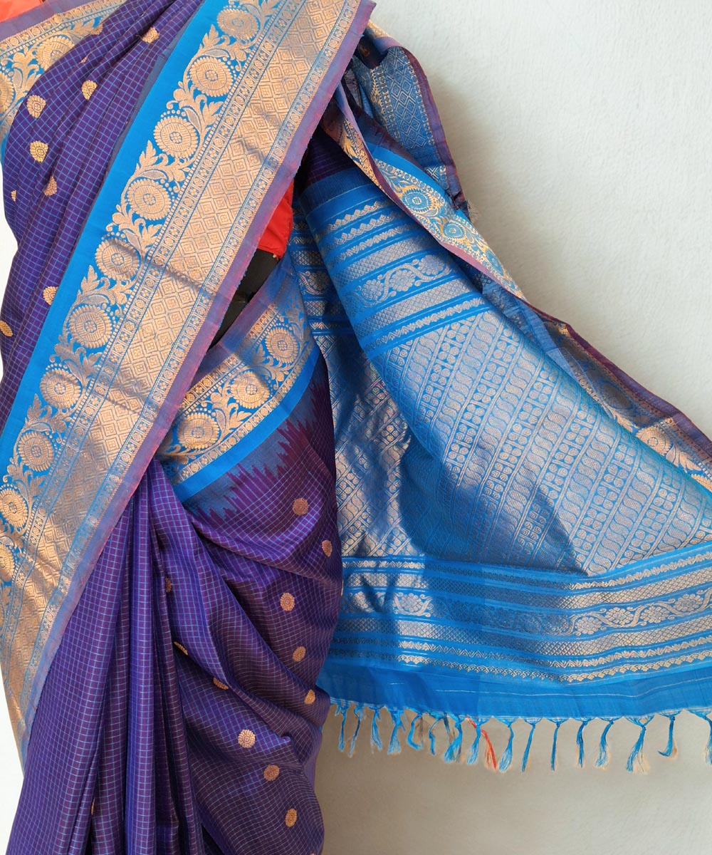 Blue handloom checks gadwal silk saree