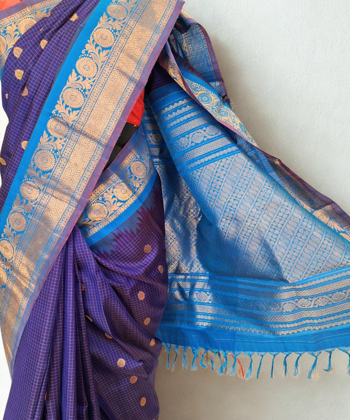 Blue handloom checks gadwal silk saree