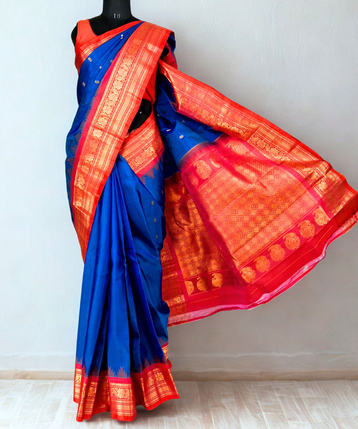 Cobalt blue silk handloom gadwal saree