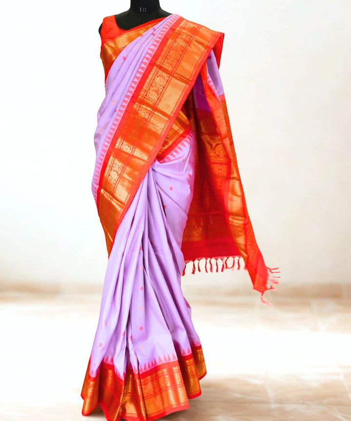 Lavender gadwal silk saree with temple handloom saree