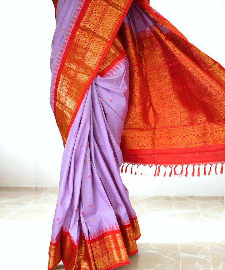 Lavender gadwal silk saree with temple handloom saree