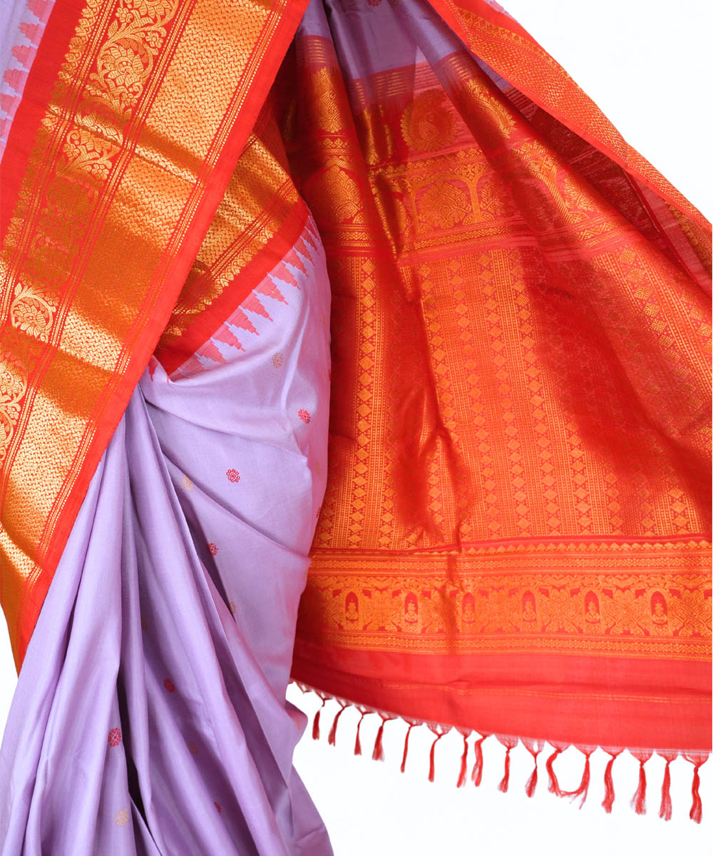 Lavender gadwal silk saree with temple handloom saree