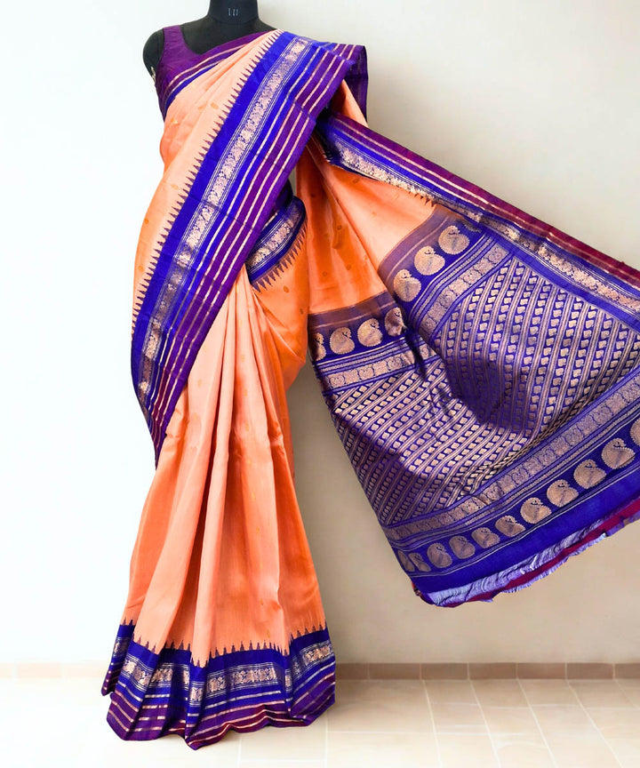 Peach handloom gadwal silk saree