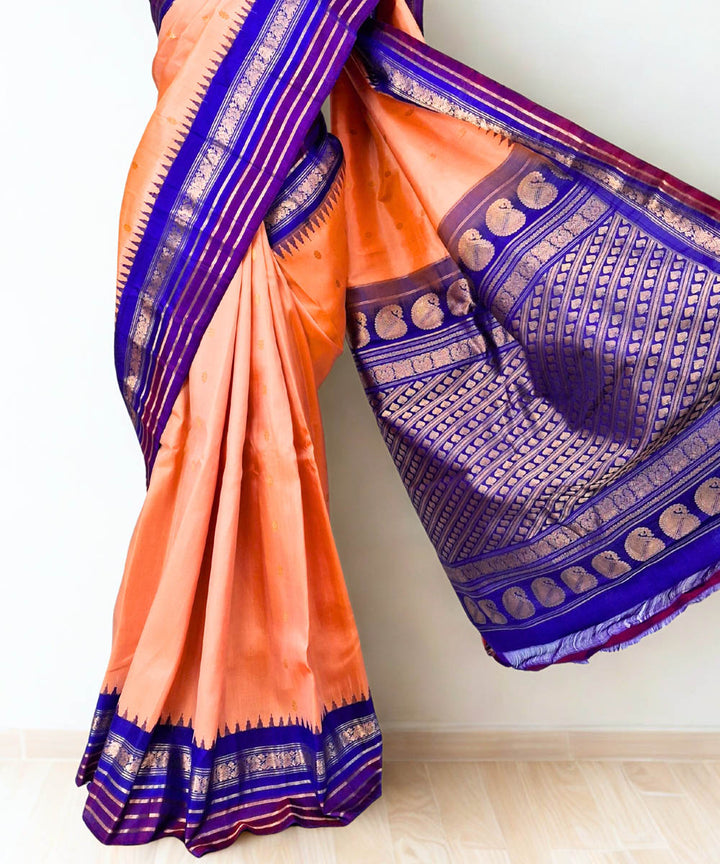 Peach handloom gadwal silk saree