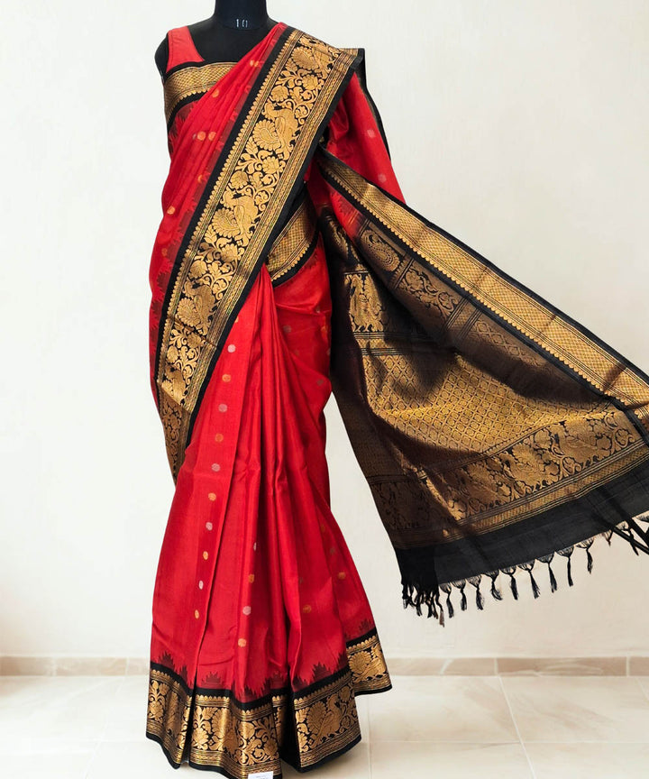 Red silk gadwal saree with rich border