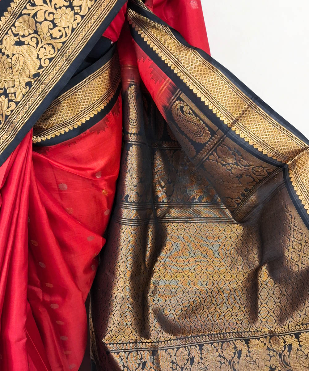 Red silk gadwal saree with rich border