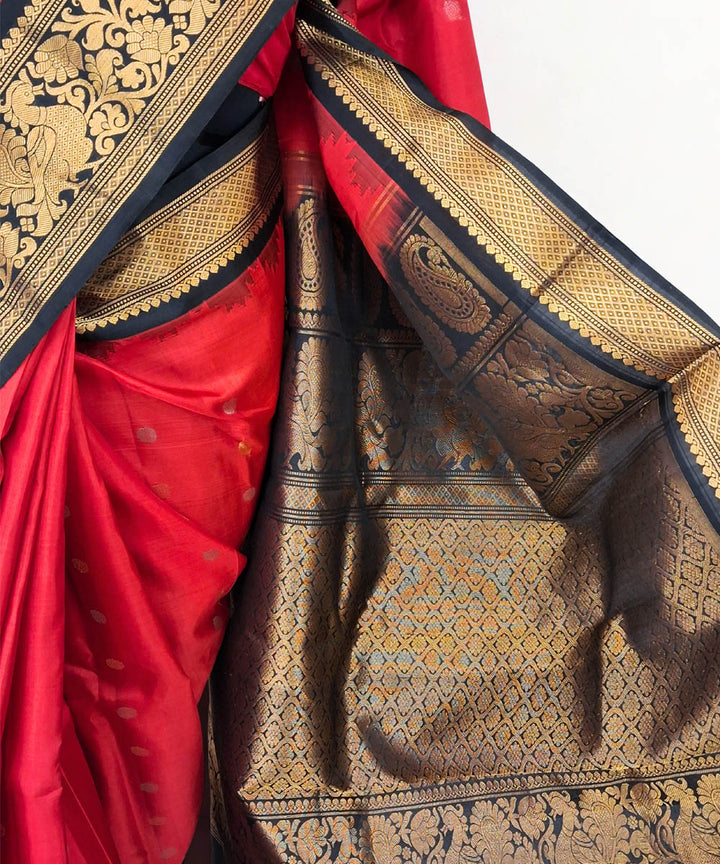 Red silk gadwal saree with rich border