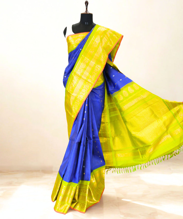 Blue checks silk gadwal handloom saree
