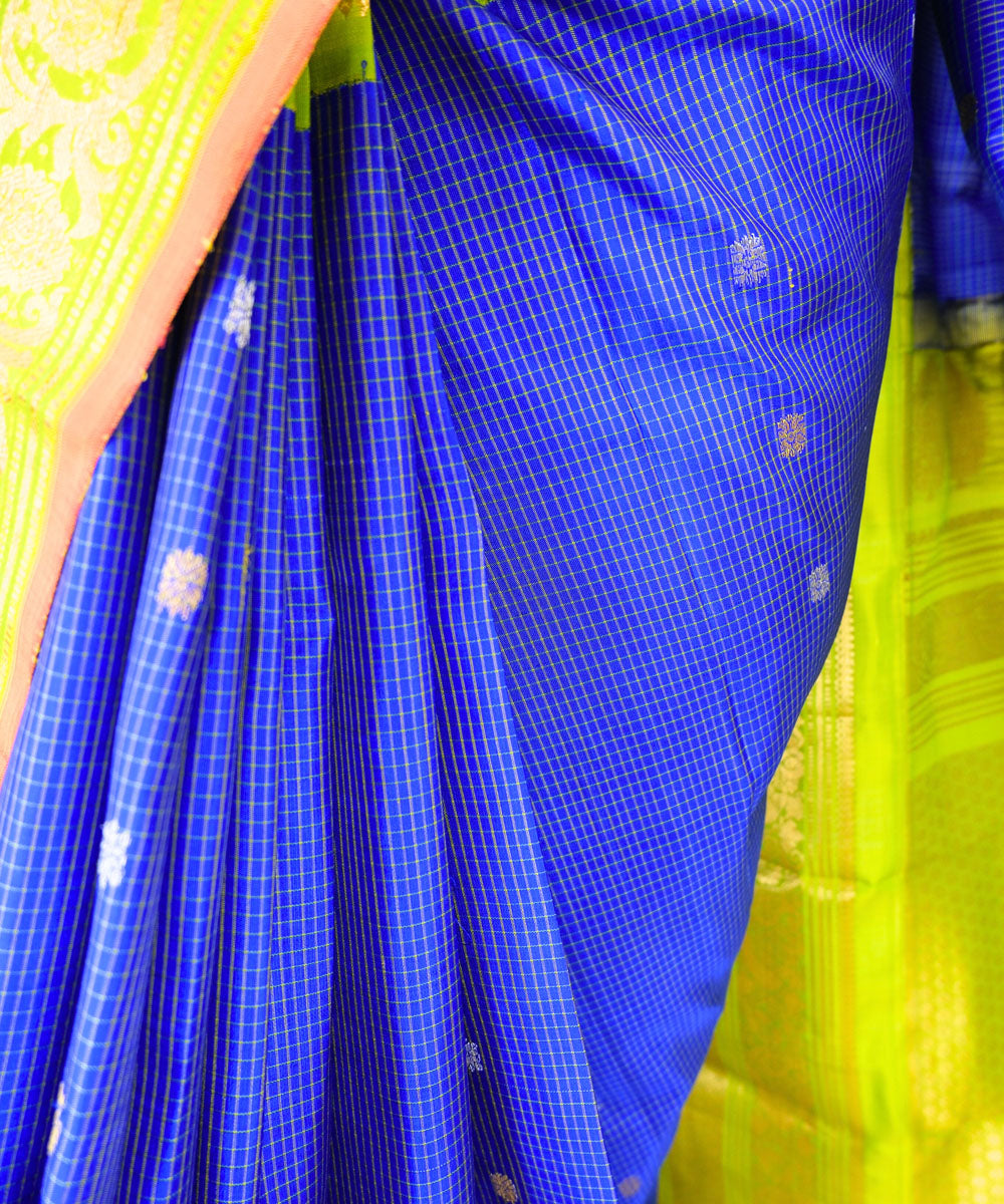 Blue checks silk gadwal handloom saree
