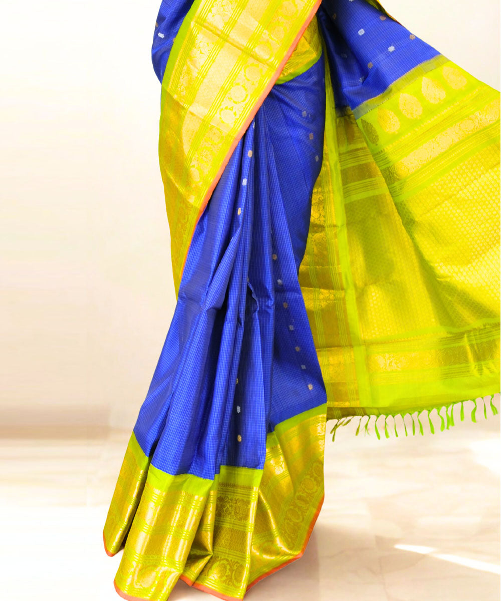 Blue checks silk gadwal handloom saree