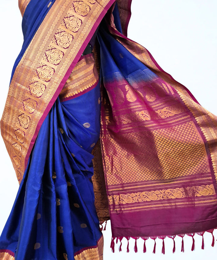 Navy blue purple handloom silk gadwal saree
