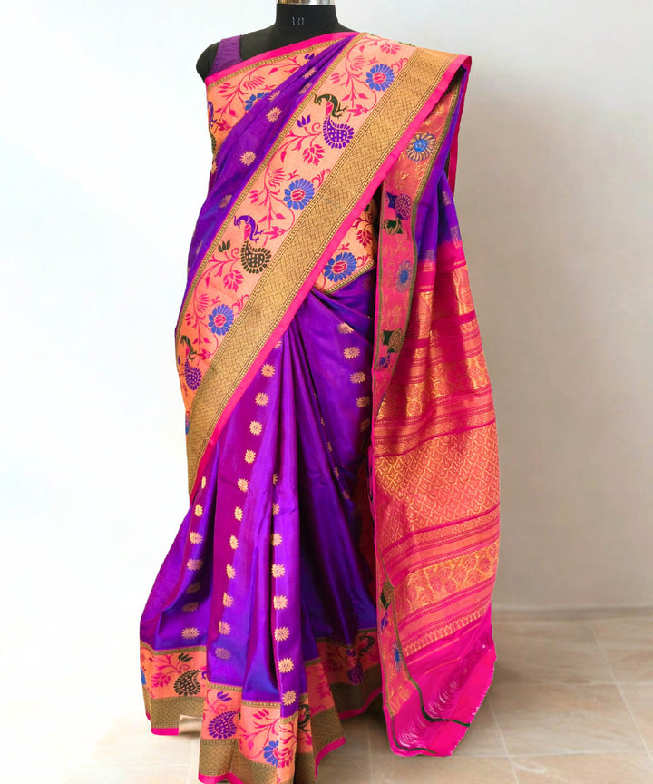 Purple magenta gadwal silk saree with rich border
