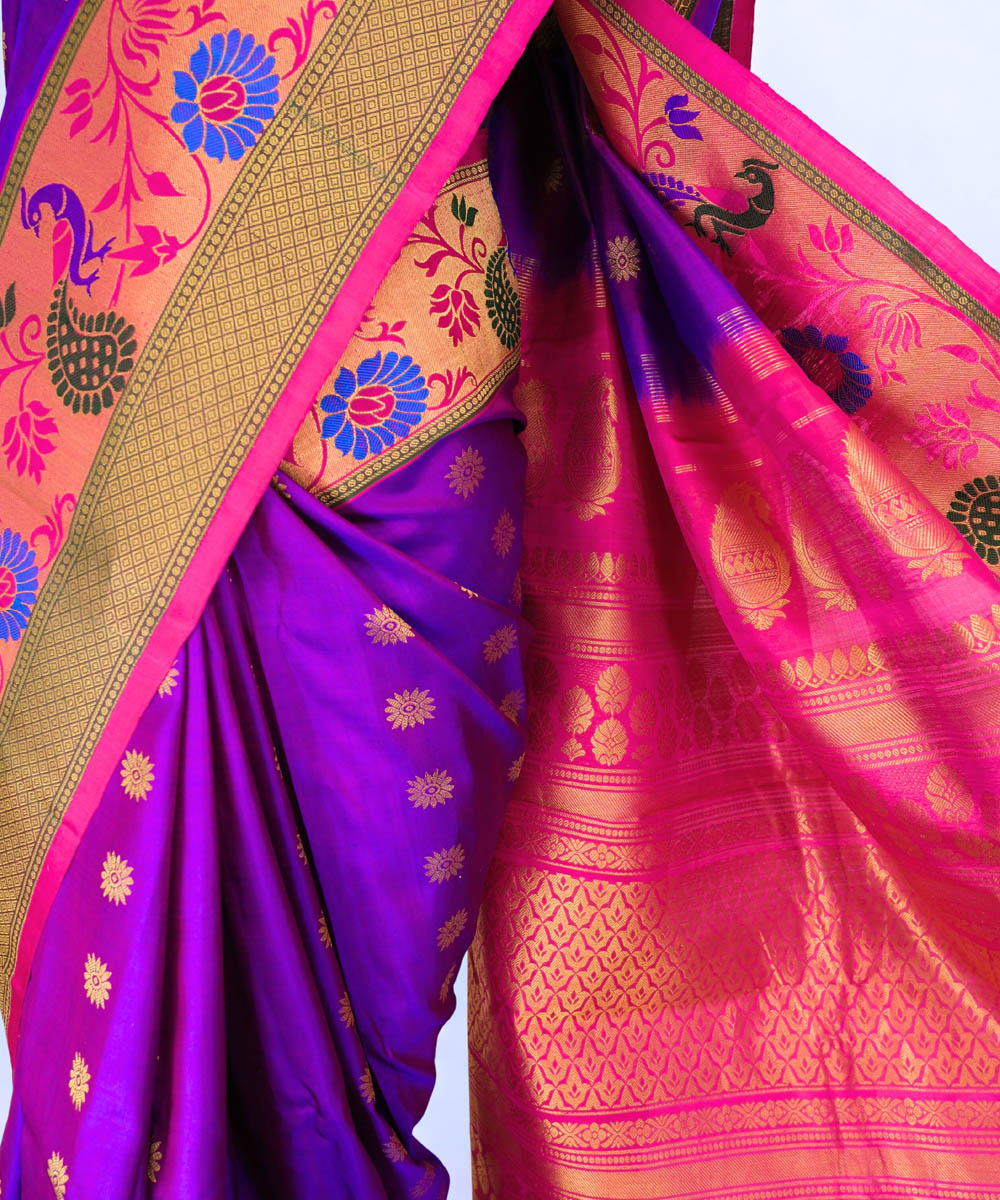 Purple magenta gadwal silk saree with rich border