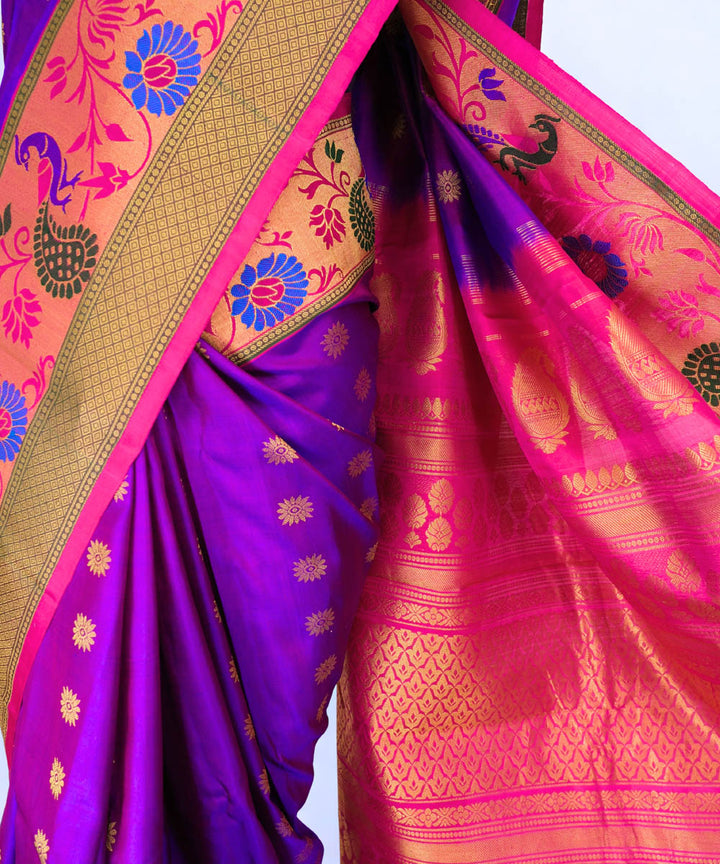 Purple magenta gadwal silk saree with rich border