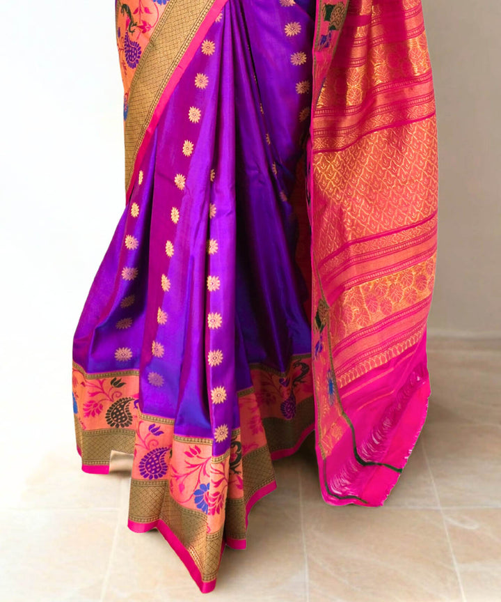 Purple magenta gadwal silk saree with rich border