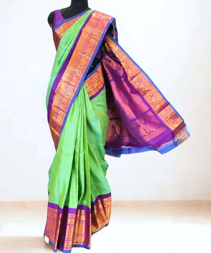 Sea green silk gadwal saree with rich border