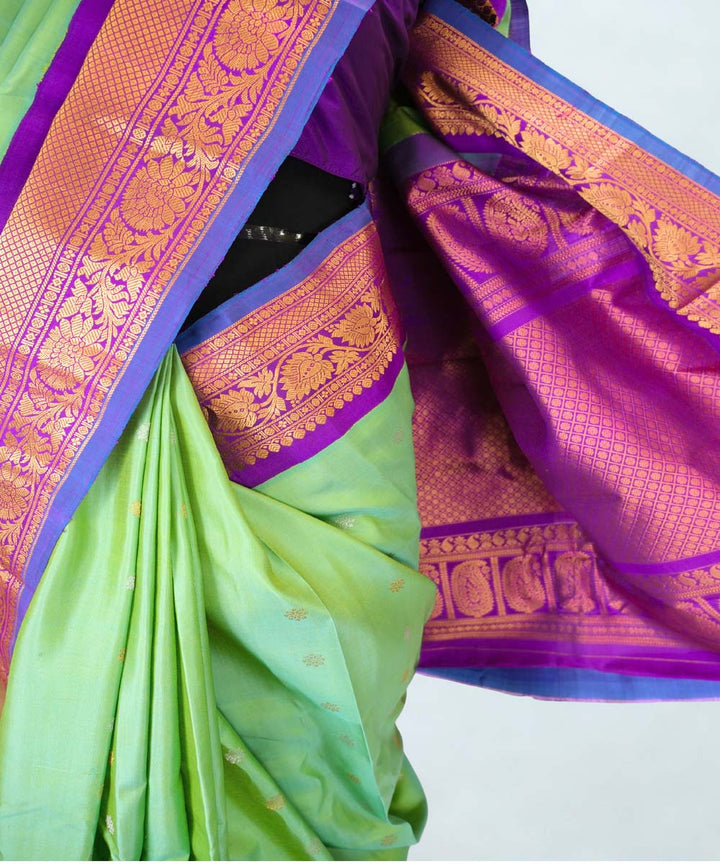 Sea green silk gadwal saree with rich border