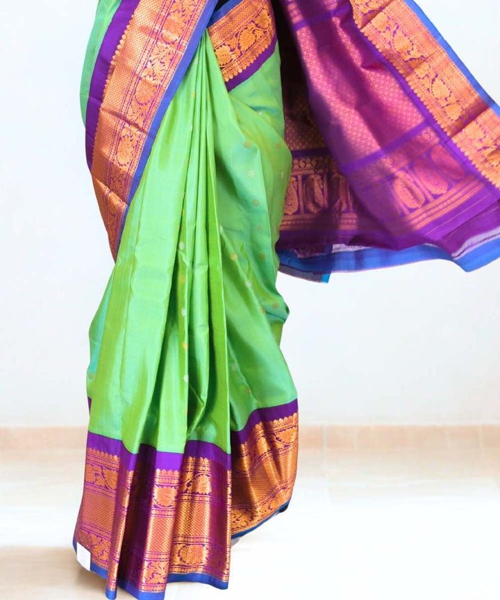 Sea green silk gadwal saree with rich border
