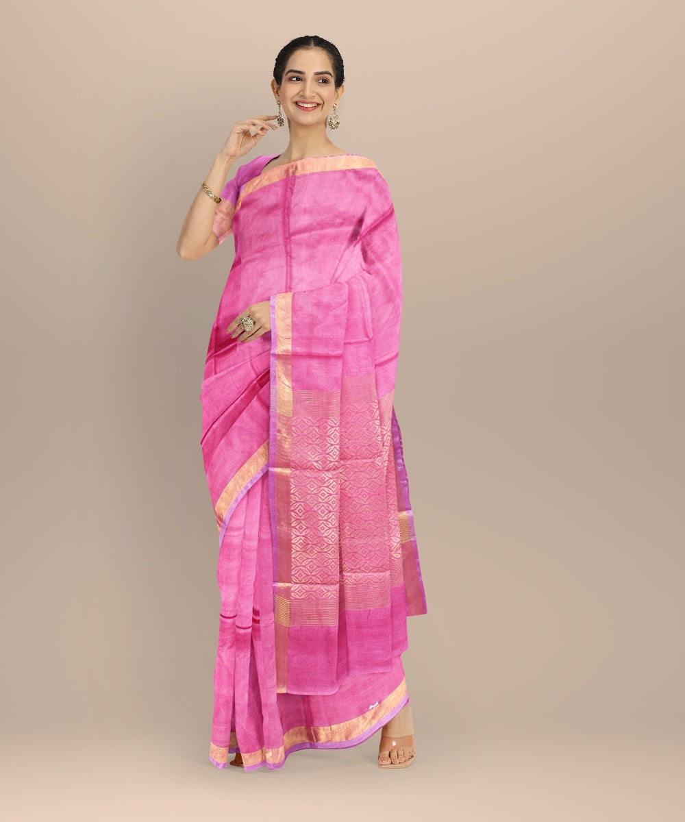Pink golden tussar silk chhattisgarh handwoven saree