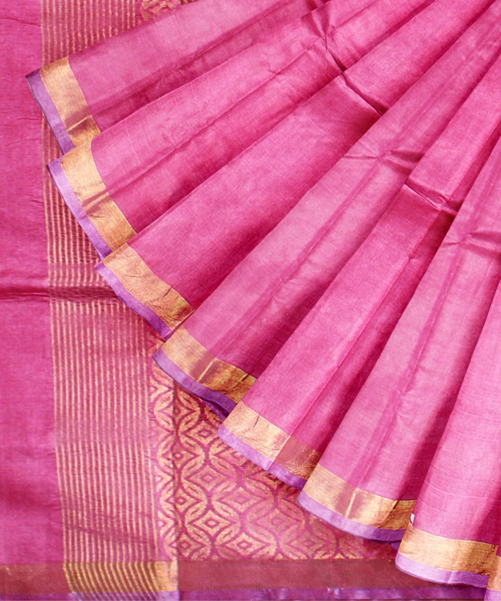 Pink golden tussar silk chhattisgarh handwoven saree