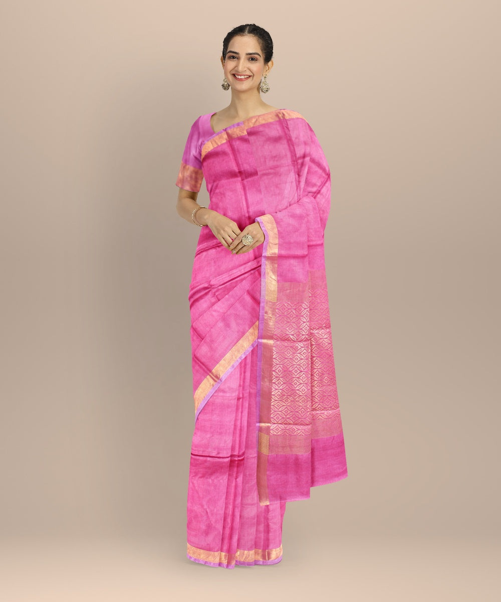 Pink golden tussar silk chhattisgarh handwoven saree