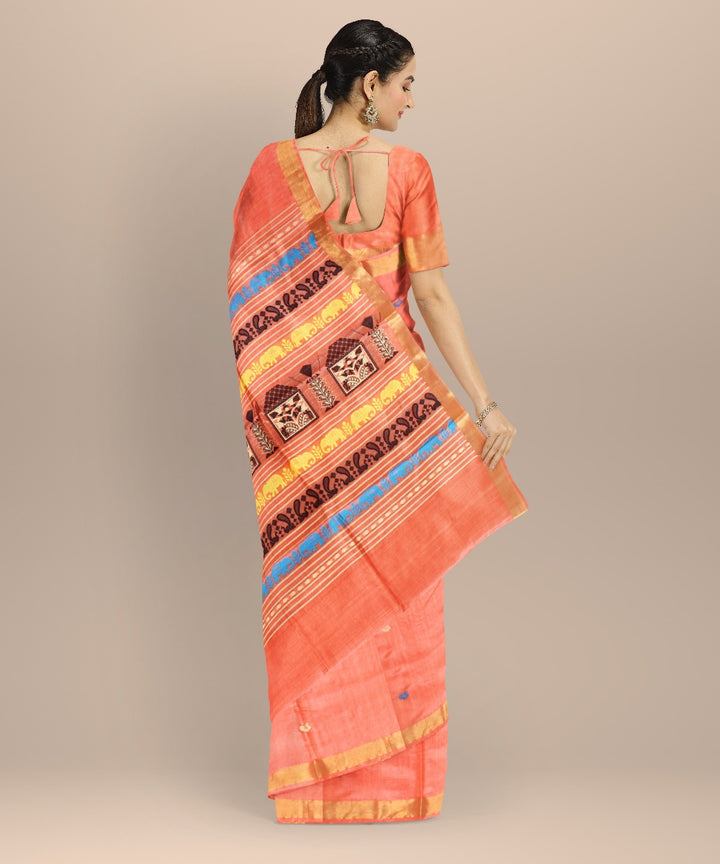 Orange black cyan golden tussar silk handwoven chhattisgarh saree