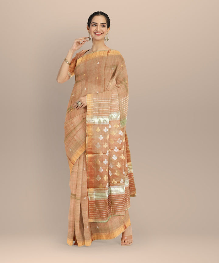 Brown silver tussar silk handwoven chhattisgarh saree