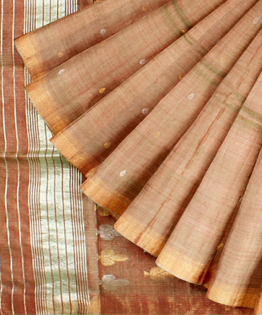 Brown silver tussar silk handwoven chhattisgarh saree